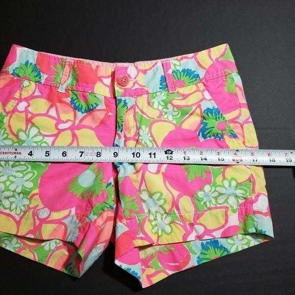 Lilly Pulitzer Callahan Shorts Size 00 Retro Neon Floral Print Ice Cream Social - Picture 4 of 10